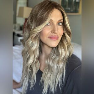 Stylish Mid-Length Wavy Highlighted Lace Front Wig by Nikita Wigs Balayage (30)